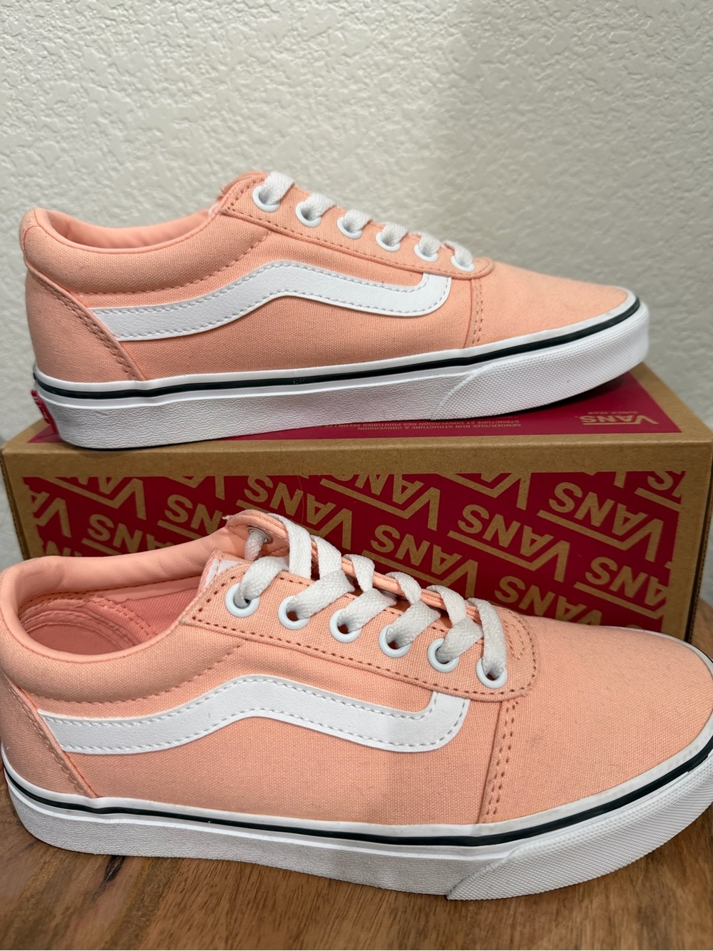 Vans Peach Canvas Low-Top Sneakers with White Stripe